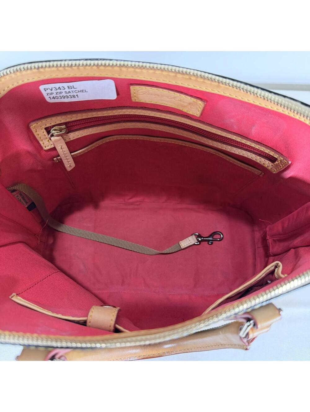 Dooney & Bourke Zip Satchel PV343 Black Patent Leather with Red Interior - Picture 9 of 9